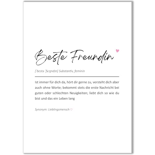 Happymotive – Premium Definition Lieblingsmensch Poster Geschenk Herzensmensch Poster Freundschaft Poster Definition Bild Geschenkidee Ehemann Ehefrau | DIN A4 ohne Rahmen (Beste Freundin) von Happymotive