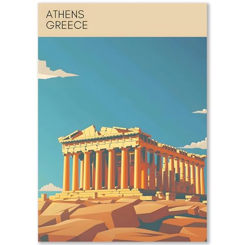 Happymotive Städteposter | Athen Retro Poster Vintage | Schlafzimmer Deko Bild im Hochformat | Bilder Wohnzimmer | Kunstdrucke in A2 40x60, A3 30x40, A4 20x30 300g Papier ohne Rahmen Happymotive Städteposter | Athen Retro Poster Vintage | Schlafzimmer Deko Bild im Hochformat | Bilder Wohnzimmer | Kunstdrucke in A2 40x60, A3 30x40, A4 20x30 300g Papier ohne Rahmen von Happymotive