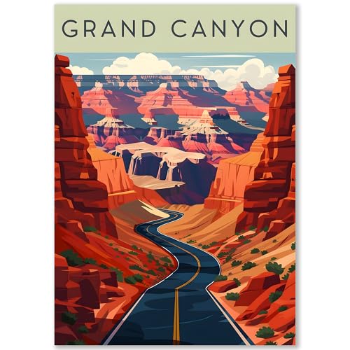 Happymotive Städteposter | Grand Canyon Retro Poster Vintage | Schlafzimmer Deko Bild im Hochformat | Bilder Wohnzimmer | Kunstdrucke in A2 40x60, A3 30x40, A4 20x30 300g Papier ohne Rahmen von Happymotive