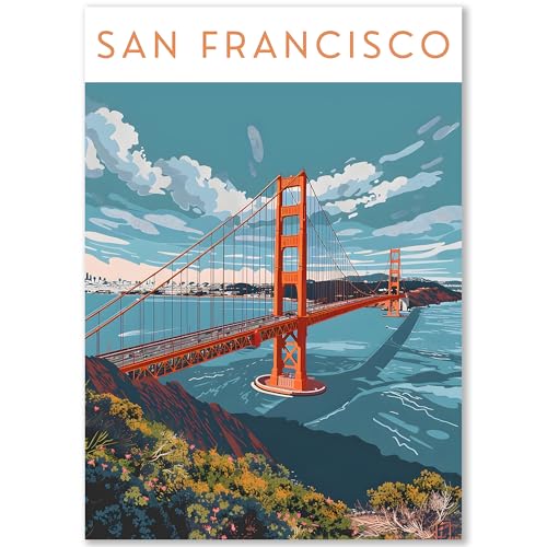 Happymotive Städteposter | San Francisco Retro Poster Vintage | Schlafzimmer Deko Bild im Hochformat | Bilder Wohnzimmer | Kunstdrucke in A2 40x60, A3 30x40, A4 20x30 300g Papier ohne Rahmen Happymotive Städteposter | San Francisco Retro Poster Vintage | Schlafzimmer Deko Bild im Hochformat | Bilder Wohnzimmer | Kunstdrucke in A2 40x60, A3 30x40, A4 20x30 300g Papier ohne Rahmen von Happymotive