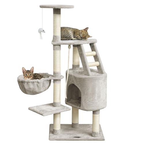 HAPPYPET Kratzbaum 'Julien' 120 cm hoch – Sisal, Höhle, Liegemulde und Leiter, Katzenkratzbaum Katzenbaum für Katzen, mittelgroß, mit Spielmaus von Happypet