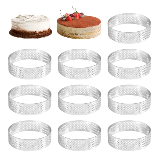 Happysnow 10 StüCk Rundes Dessert Edelstahl Perforierte Obst Kuchen Quiche Kuchen Mousse Form KüChe Back Form 6Cm von Happysnow