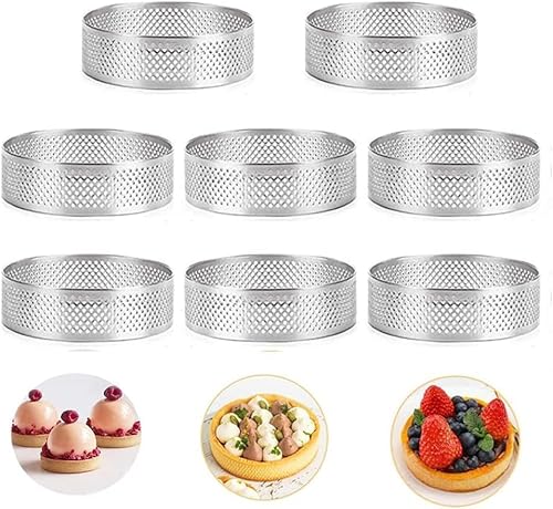 Happysnow 8-Teiliger Rostfreier Stahl Torten Ring, HitzebestäNdiger, Perforierter Kuchen Mousse Ring, Runder, Doppelt Gerollter Torten Ring, Metall Form 10 cm von Happysnow