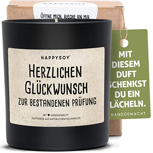 Bestandene Prüfung Duftkerze im Glas mit Spruch aus Soja - natürlich handgemacht - persönliches Geschenk Geschenkidee beste Freundin Freund Tochter Sohn Abitur Abschluss Schule Glückwunsch von Happysoy