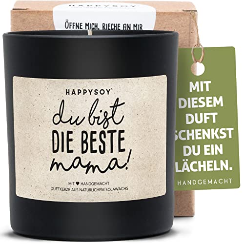 Beste Mama Mutter Soja Duftkerze im Glas mit Spruch natürlich handgemacht - nachhaltig persönlich Geschenk Geschenkidee zum Geburtstag, Muttertagsgeschenk Danke sagen - Liebe Glück verschenken von Happysoy