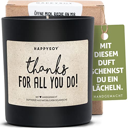 Danke sagen, thanks for all Soja Duftkerze im Glas mit Spruch 100% natürlich, handgemacht nachhaltig persönlich Geschenk Geschenkidee beste Mama Papa Freundin Freund, schönes Geburtstagsgeschenk von Happysoy