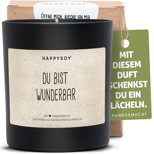 Danke sagen Soja Duftkerze im Glas mit Spruch natürlich, handgemacht nachhaltig persönlich Geschenk liebevolle Geschenkidee beste Mama Papa Freundin Freund du bist wunderbar von Happysoy