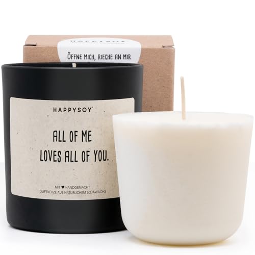 Duftkerze + Refill Wachs - All of me loves Duftkerze im Glas mit Spruch aus Soja - natürlich handgemacht vegan - nachhaltig persönliches Geschenk Geschenkidee Partner Partnerin - Danke Dankeschön, von Happysoy