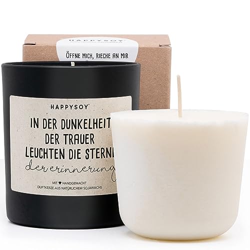 Duftkerze + Refill Wachs - Beileid aussprechen - Kerze im Glas mit Trauerspruch und Duft - aus Sojawachs, handgemacht - nachhaltiges persönliches Geschenk Kondolenzgeschenk - Trauerkerze als von Happysoy