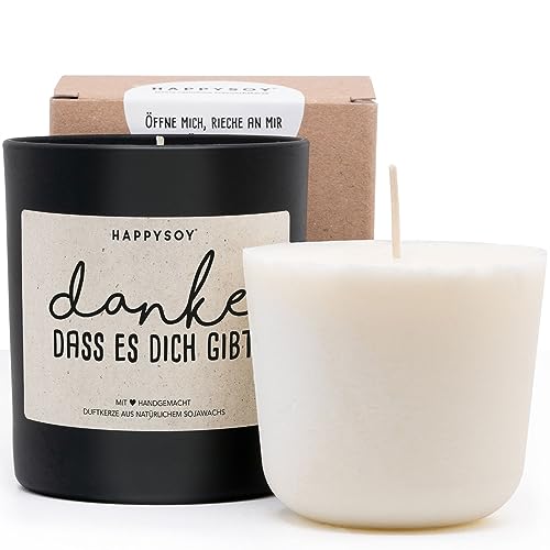 Duftkerze + Refill Wachs - Danke Duftkerze im Glas mit Spruch als Dankeschön Geschenk - Danke dass es dich gibt - handgemacht und nachhaltig - Sojawachs Duftkerze + Refill Wachs - Danke Duftkerze im Glas mit Spruch als Dankeschön Geschenk - Danke dass es dich gibt - handgemacht und nachhaltig - Sojawachs von Happysoy