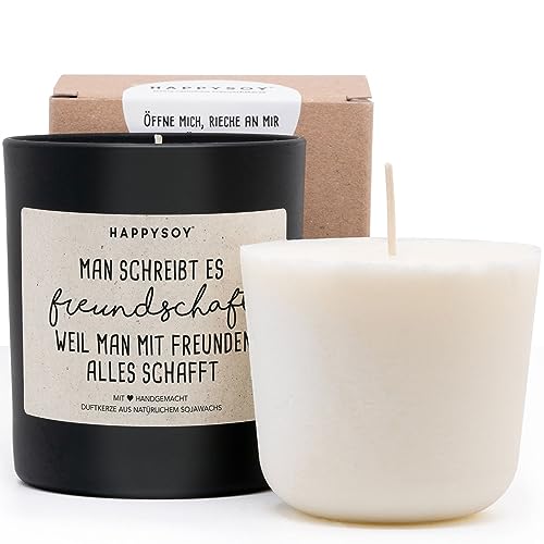 Duftkerze + Refill Wachs - Freundschaft Duftkerze im Glas mit Spruch aus Soja - natürlich handgemacht nachhaltig - kleines schönes Geschenk stilvolle Geschenkidee Dekoidee netter Spruch für beste von Happysoy