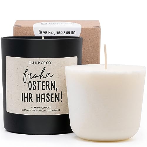 Duftkerze + Refill Wachs - Frohe Ostern kleines Geschenk Duftkerze im Glas mit Spruch aus Soja - natürlich handgemacht - nachhaltig persönlich - liebevolle Geschenkidee beste Freundin Freund von Happysoy