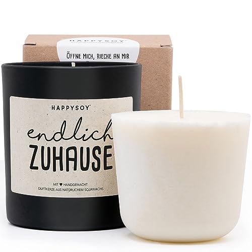 Duftkerze + Refill Wachs - Geschenk Einzug Duftkerze im Glas mit Spruch aus Soja - natürlich handgemacht nachhaltig - kleines schönes Geschenk stilvolle Geschenkidee Dekoidee zur Einweihung von Happysoy