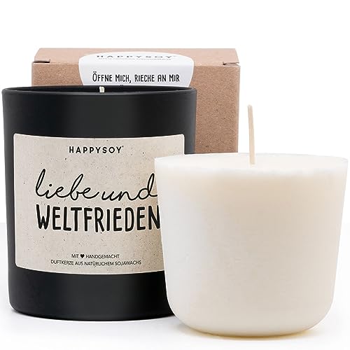 Duftkerze + Refill Wachs - Liebe Geschenk Kerze mit Duft im Glas und Spruch aus Sojawachs - handgemacht - schöne Geschenkidee für beste Freundin Freund Mindset Sprüche - Weltfrieden Duftkerze + Refill Wachs - Liebe Geschenk Kerze mit Duft im Glas und Spruch aus Sojawachs - handgemacht - schöne Geschenkidee für beste Freundin Freund Mindset Sprüche - Weltfrieden von Happysoy