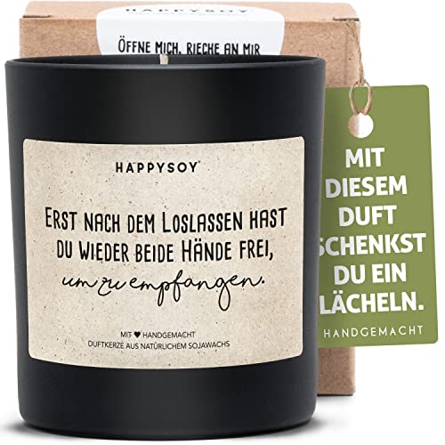 Duftkerze im Glas mit Spruch aus Soja - natürlich handgemacht vegan - nachhaltig persönliches Geschenk Geschenkidee für beste Freundin Freund Mama Papa - Motivationsspruch Loslassen let go von Happysoy