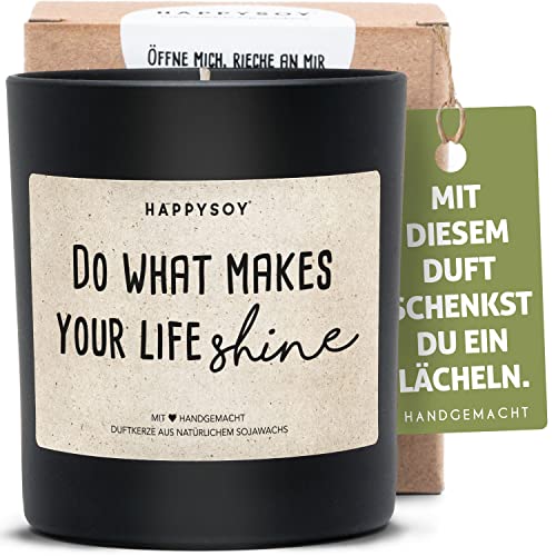 Erfolg Duftkerze im Glas mit Spruch aus Soja - 100% natürlich handgemacht vegan - nachhaltig persönliches Geschenk für beste Freundin Freund Mama Papa Oma Opa - Motivationsspruch shine up von Happysoy