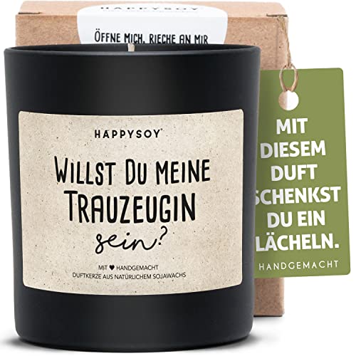 Frage Trauzeugin Duftkerze im Glas mit Spruch aus Soja - natürlich handgemacht - nachhaltig persönlich Geschenk Geschenkidee beste Freundin - Hochzeit Danke sagen Dankeschön für alles von Happysoy