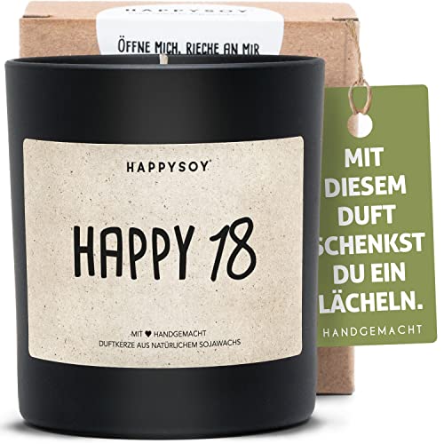 Geburtstag Duftkerze im Glas mit Spruch - natürlich handgemacht vegan - nachhaltiges sinnvolles Geschenk Geschenkidee beste Freundin Freund Tochter Sohn achtzehnter 18. 18ter - volljährig von Happysoy