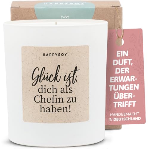Geschenk Chefin - Duftkerze mit Spruch - Danke Geschenke, Geschenkideen Boss - Handgemachte Kerze - Sojawachs - Weiß von Happysoy