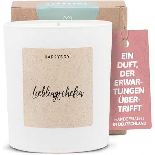 Geschenk Chefin - Duftkerze mit Spruch - Danke Geschenke, Geschenkideen Lieblingschefin - Handgemachte Kerze - Sojawachs - Weiß von Happysoy