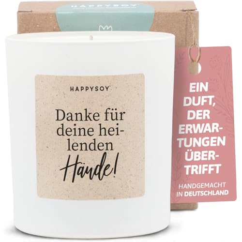 Geschenk Danke sagen Masseurin, Heilpraktikergeschenk Duftkerze mit Spruch - Geschenkidee - Handgemachte Kerze - Sojawachs - Weiß von Happysoy