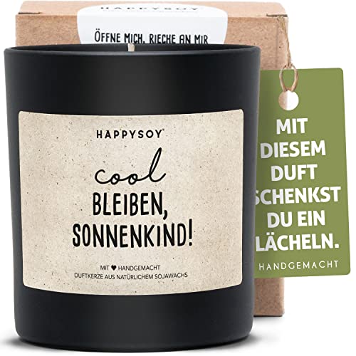 Geschenk Kerze im Glas mit Spruch aus Soja mit Duft - natürlich handgemacht - nachhaltige persönliche Geschenkidee beste Freundin Freund Cool bleiben, Sonnenkind! Aufheiterung von Happysoy