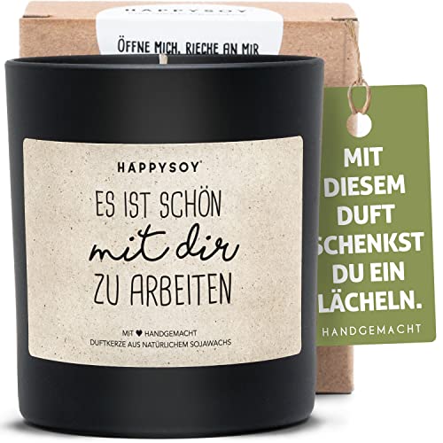 Geschenk Kollegin Duftkerze im Glas mit Spruch aus Soja - 100% natürlich handgemacht nachhaltig - persönliche kleine Geschenkidee für besten Arbeitskollegen Arbeitskollegin Kollege schön zu arbeiten von Happysoy