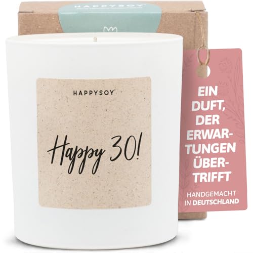 Geschenke zum 30. Geburtstag - Duftkerze mit Spruch - Geburtstagsgeschenk, Happy birthday, Geburtstagskerze, Sprüche - Handgemachte Kerze - Sojawachs - Weiß von Happysoy