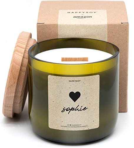 HAPPYSOY Duftkerze No. 4, 450g Sojawachs in hochwertig recyceltem Weinglas - mit Holzdeckel, Holzdocht - nachhaltiges Geschenk - brennt 90-100 Std - Herz, heart, Liebe HAPPYSOY Duftkerze No. 4, 450g Sojawachs in hochwertig recyceltem Weinglas - mit Holzdeckel, Holzdocht - nachhaltiges Geschenk - brennt 90-100 Std - Herz, heart, Liebe von Happysoy