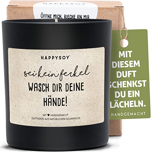 Klo-Kerze Duftkerze aus Sojawachs im Glas mit Spruch - natürlich handgemacht, nachhaltig - Deko Gästetoilette WC-Kerze Erinnerung Hände zu waschen bester Duft Hygiene Kerze von Happysoy