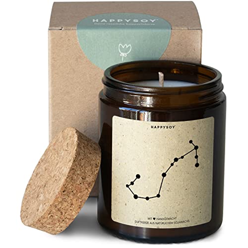 Löwe Sternzeichen Duftkerze im Glas mit Spruch - handgemacht - nachhaltiges persönliches Geschenk, liebevolle Geschenkidee zum Geburtstag - Kerze mit Sternbild Himmel, zodiac leo von Happysoy