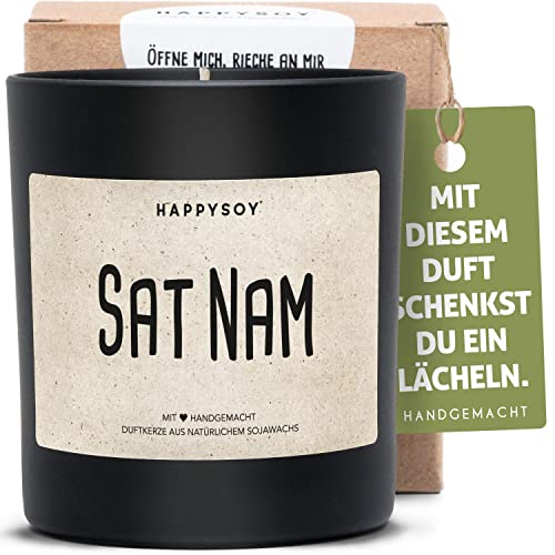 Yoga Duftkerze im Glas mit Spruch aus Soja 100% natürlich handgemacht - nachhaltig persönlich Geschenk Geschenkidee für beste Freundin Mama Freund zum Geburtstag Entspannung Meditation Sat Nam von Happysoy