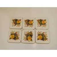 6 Vintage Kleeblatt Blumen Tischmatten Untersetzer Kork Rücken 6Er Set von HappythingsLT
