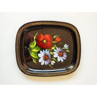 Vintage Schwarze Metalltablett Hand Bemalte Blumen Vintage Schwarze Metalltablett Hand Bemalte Blumen von HappythingsLT
