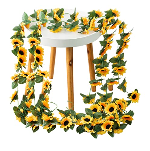 2 Stück künstliche Sonnenblumengirlande, Seide, Sonnenblumenrebe mit grünen Blättern, hängende Sonnenblumen für Hochzeit, Party, Zuhause, Garten, Dekoration von Happyupcity