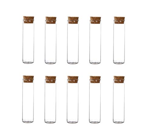 Happyupcity 10 leere glasklare Reagenzglasflaschen mit Holzkorkstopfen für wissenschaftliche Experimente, Flüssigkeitsaufbewahrungsspender (60 ml-30 mm x 120 mm) von Happyupcity