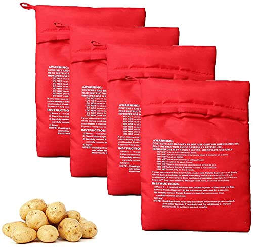 Kartoffelbeutel, wiederverwendbar, für Kartoffeln, Mikrowelle, zum Backen in nur 4 Minuten, Rot, 4 Stück von Happyupcity