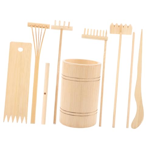 Happyyami Miniatur Zen Garten Werkzeug Set Mit Sandkasten Rechen Und Miniatur Gartengeräten Aus Holz Für Tischdekoration Und Bastelarbeiten von Happyyami