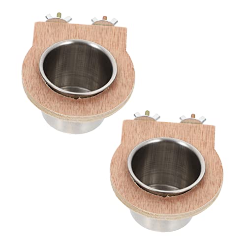 Happyyami 2 Stück Teiliges Parrot Futter und Wassernapf aus mit Holzständer Stabile Vogelkäfig Näpfe für Papageien Sittiche Tauben Wiederverwendbar und Einfach zu Befestigen von Happyyami
