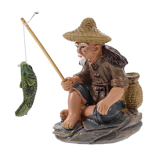 Happyyami 3st Fischer-Statue Fischer Dekoration Aquarium-statuen Miniaturen Figur Eines Steingartenfischers Steingartenverzierung Dekoration Der Fischerstatue Bonsai Angeln Harz Sandkasten von Happyyami