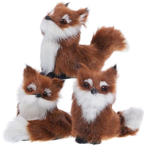 Happyyami 3 Stück Kunstfell-Fuchs-Figur Plüsch-Fuchs-Figur Realistisches Weiches Stofftier Weihnachtsbaum-Fuchs-Ornament Pelziges Tier Hängende Tisch-Fuchs-Statue von Happyyami