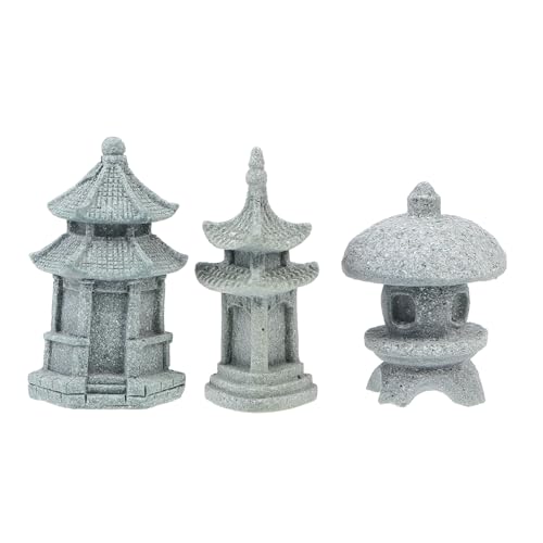 Happyyami 3Pcs Mini Pagode Statue Japanischen Stil Pagode Laterne Mini Fee Decor für Garten Terrasse Micro Landschaft Hof Bonsai Dekoration von Happyyami