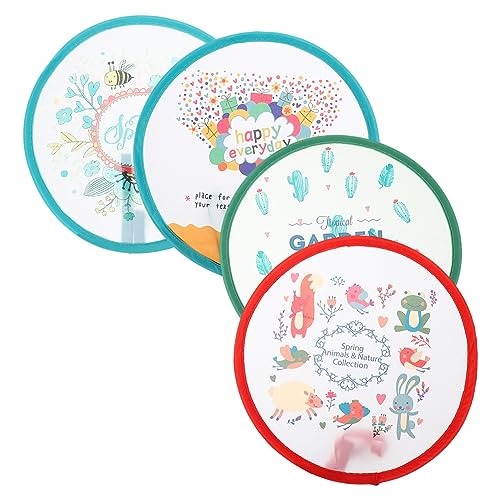Happyyami 4 Stück Faltbarer Runder Handfächer Teiliges mit Cartoon Motiven Tragbarer Klappfächer für Sommer Hochzeiten und Dekoration Leicht und Handlich von Happyyami