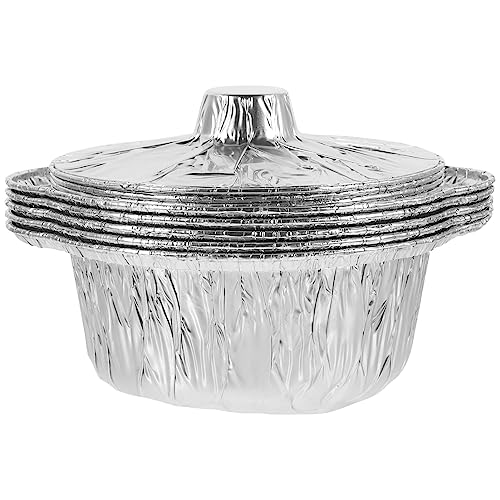 Happyyami 5 Stück Aluminiumfolien-Pfannen Lebensmitteltöpfe Folien-Backformen Grilltöpfe Mit Deckel Einweg-Kochgeschirr Blech-Lebensmittelbehälter 1 8 L Zum Kochen In Der Mikrowelle von Happyyami