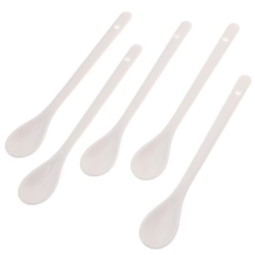 Happyyami 5 Stück Teiliges Keramische Suppenlöffel mit Langem Griff Weiße Küchenlöffel für Suppe Porridge und Reis für Täglichen Gebrauch von Happyyami