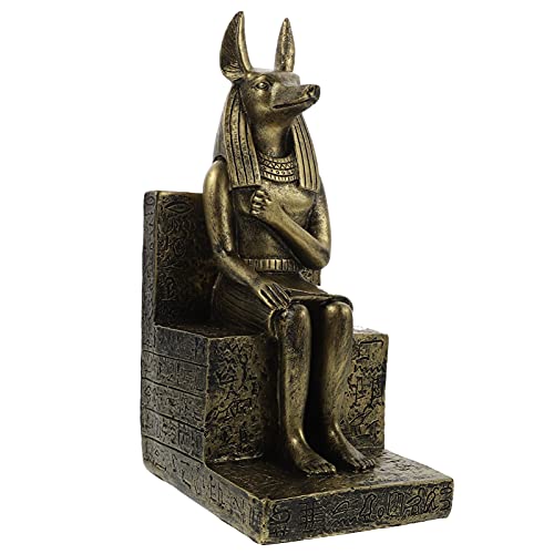 Happyyami Ägyptischer Anubis Hund sitzend Figur Schakal Gott Statue Tier Sammlerstück Figur Harz Skulptur Ornament für Home Office Dekoration Golden von Happyyami