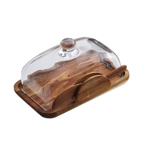 Happyyami Butterdose Holz mit Glasdeckel Multifunktionale Butter und Käseaufbewahrung Rustikales Design für Küchentheke und Kühlschrank Leicht zu Reinigen Stilvolles Küchenaccessoire von Happyyami