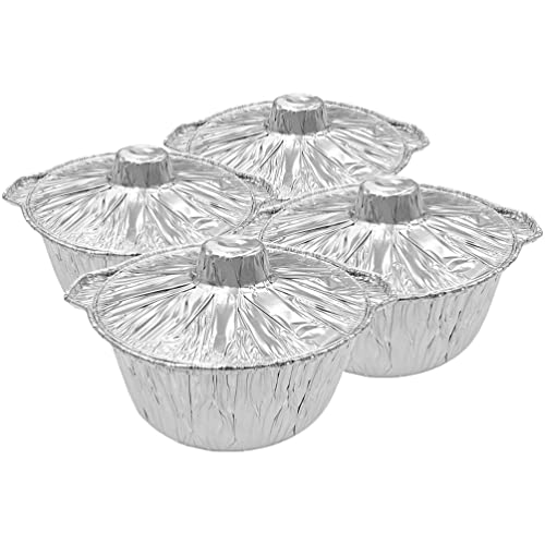 Happyyami Grillpfannen Alufolie Topf 4 Runde Pfannen Aluminiumfolie Alufolie Pfannenhalter Einweg-folienschüsseln Mit Deckel -Topf -Box Einweg-grillblech Zum Braten Backen Kuchen Kochen 3000 Ml von Happyyami