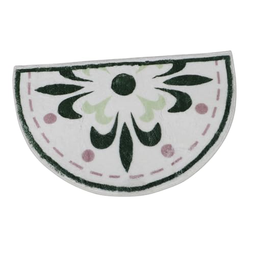 Happyyami Halbrunde Badematte Grün mit Blumenmuster Schnelltrocknend Wasserabsorbierend und rutschfest für Badezimmer und Küche als Fußmatte für Toiletten und Duschen von Happyyami