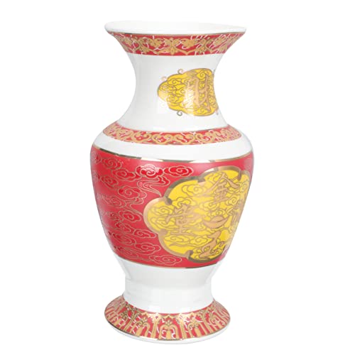 Happyyami Lotusvase Aus Keramik Tischvase Traditionelle Chinesische Vase Chinesische Keramikvase Blumenvase Wohnkultur Handgefertigte Blumenvase Antiker Blumenhalter Haushalt Feng Shui-Geld von Happyyami
